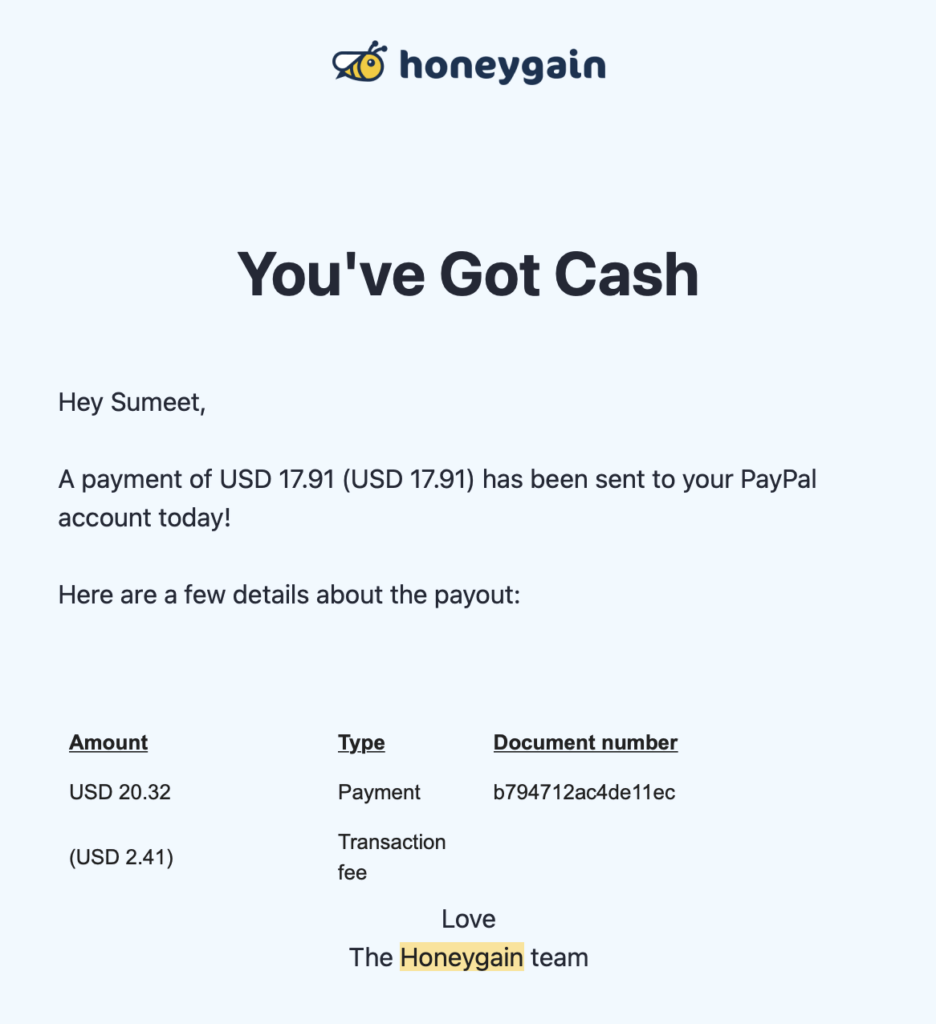 honeygain payment for sharing internet