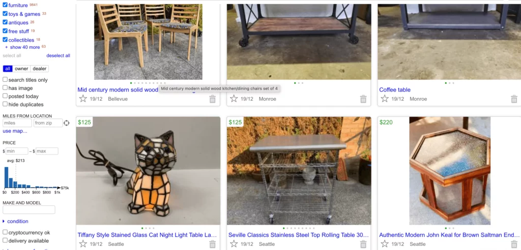 Craiglist furniture selling