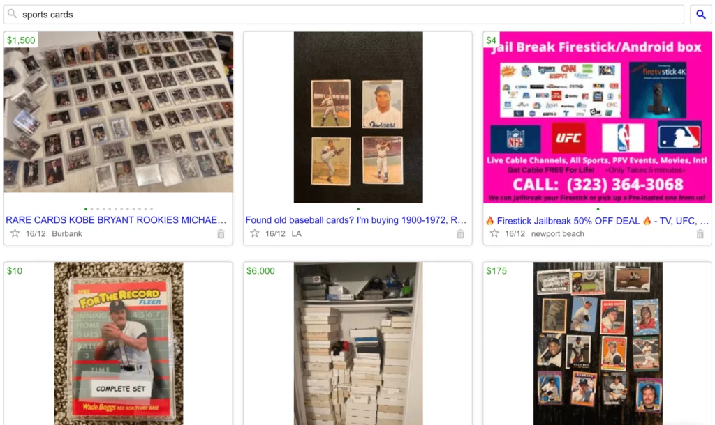 sell cards on craigslist