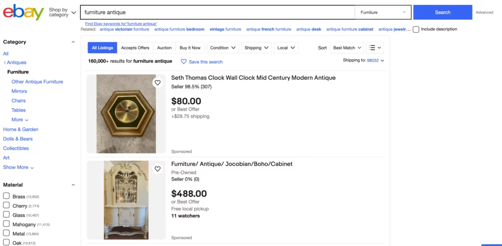 ebay for selling old furniture
