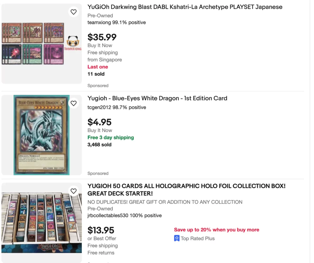 Sell Yugioh cards on eBay