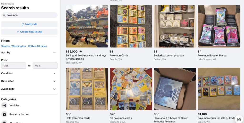 Facebook to sell pokemon cards