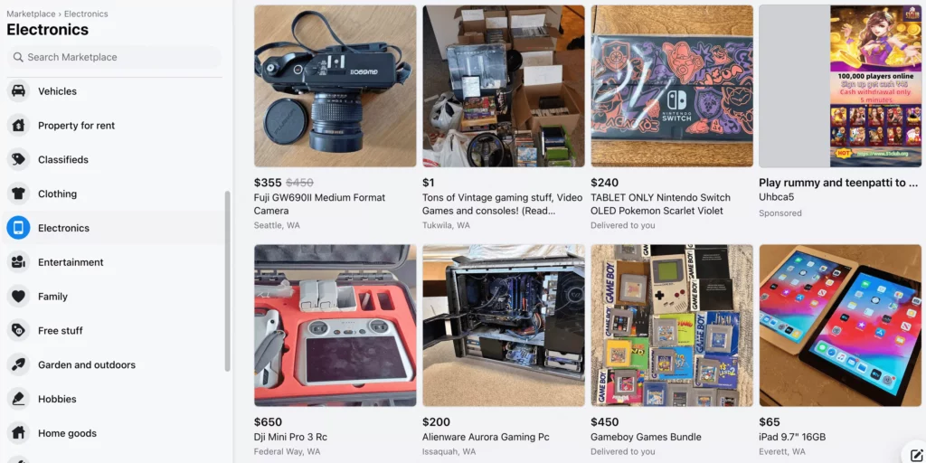 Used electronics for selling on Facebook