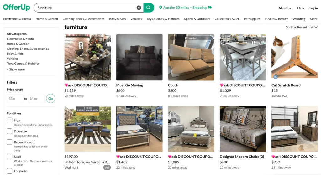 Offerup for selling used furniture
