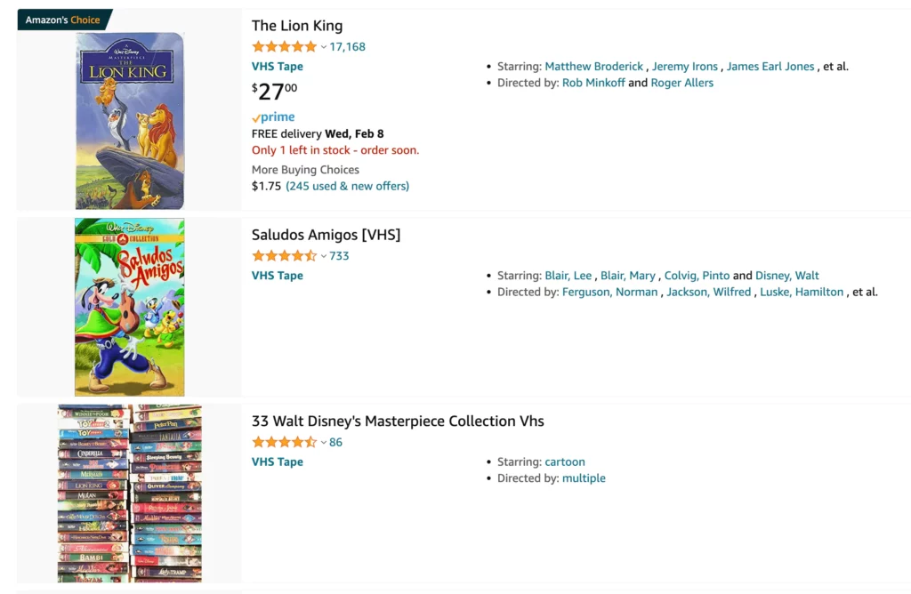 Amazon Disney vhs tapes selling 