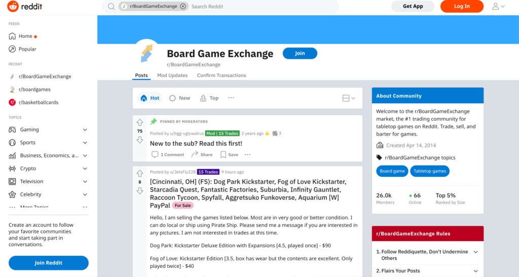 board game exchange reddit