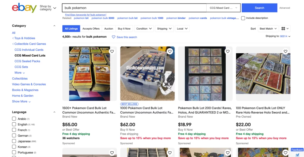 eBay to sell Pokemon cards in bulk