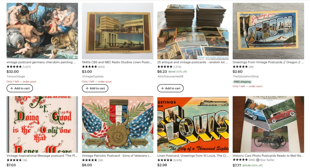 Etsy postcards seller