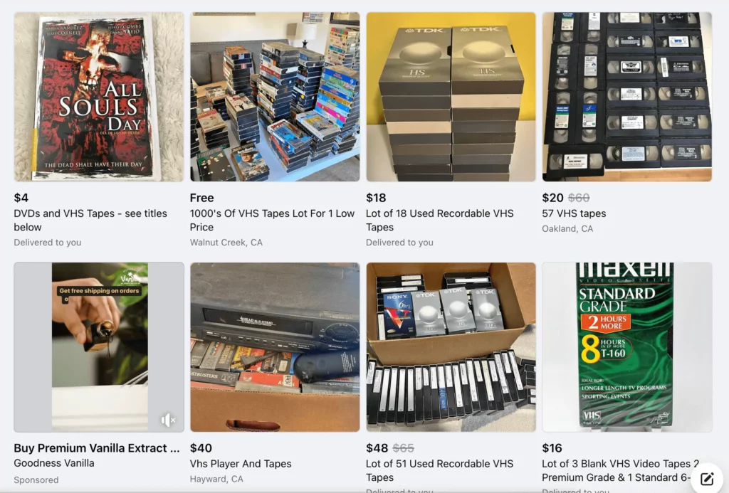 Facebook marketplace for selling VHS tapes