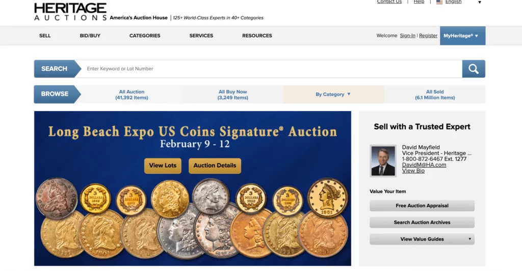 heritage auctions for selling old coins