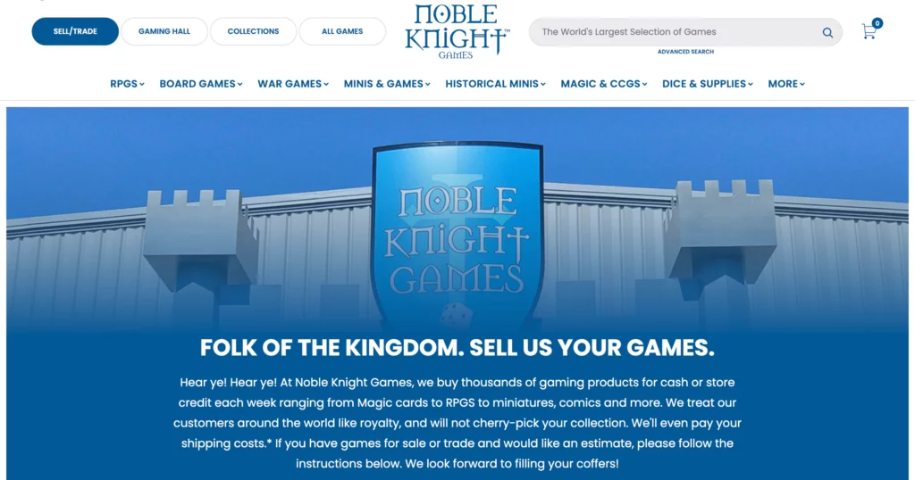 sell board games on noble knight games