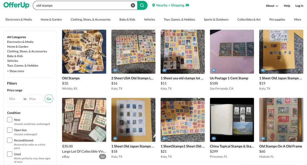 Sell stamps online on offerup