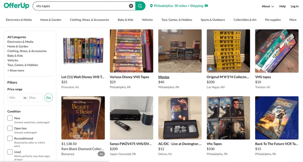 OfferUp for selling VHS tapes