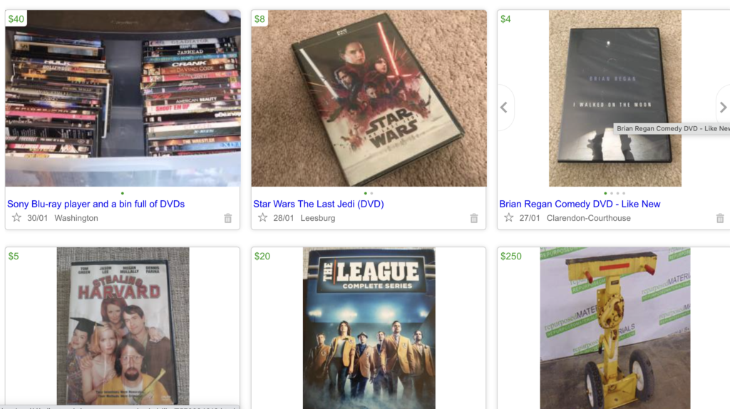 list DVDs for selling on craigslist