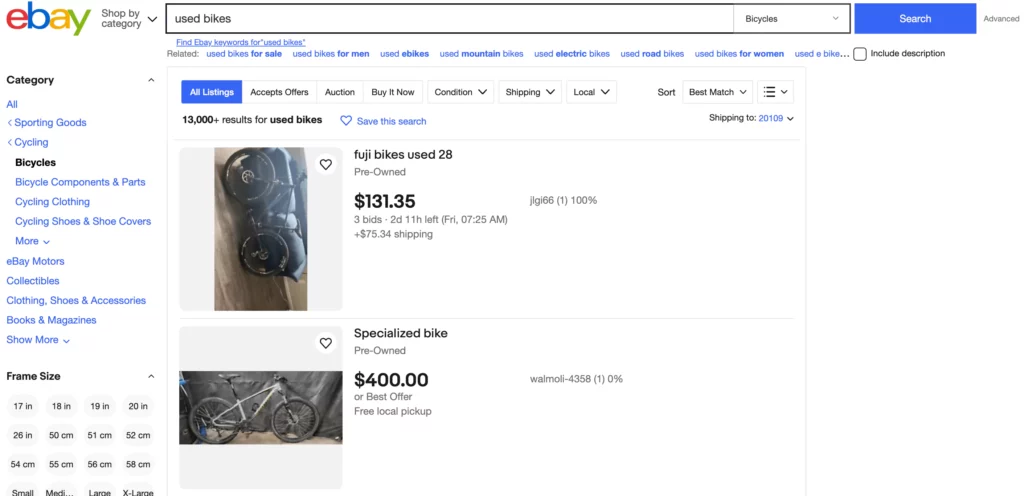 eBay for selling used bikes