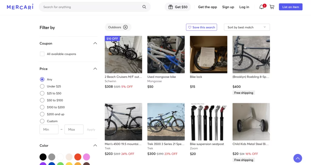 mercari for selling used bikes