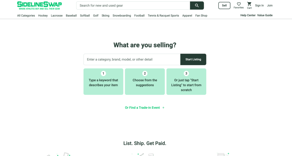 Sidelineswap for used sports gear selling