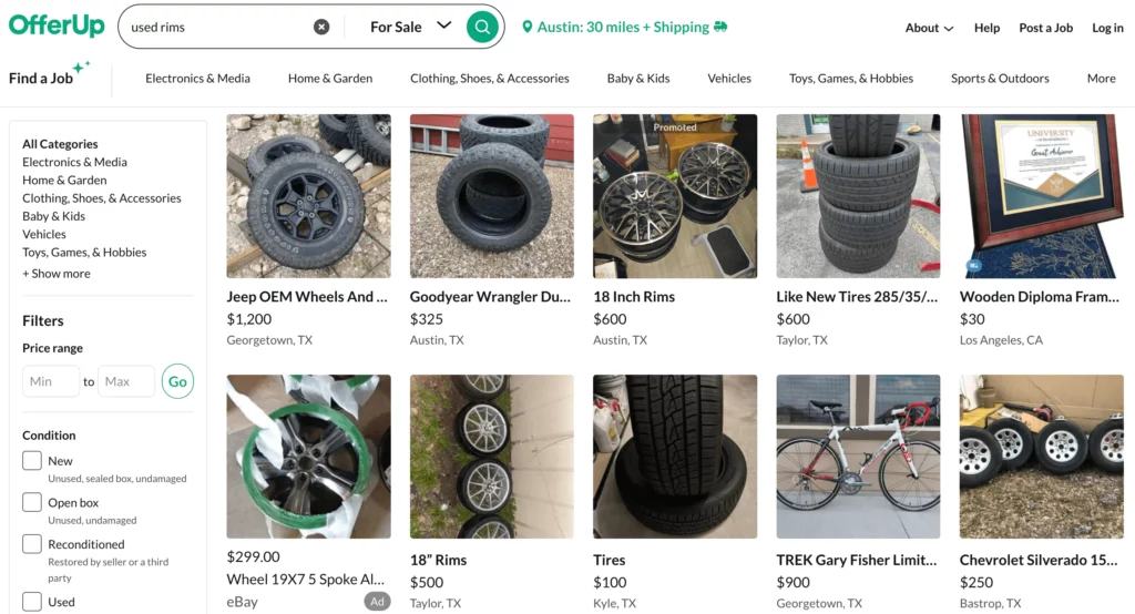 sell rims on offerup
