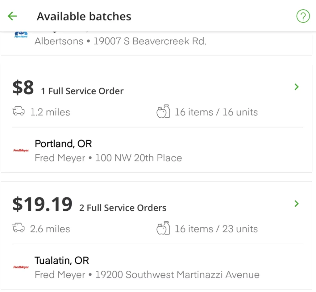 Instacart Bach order on shopper screen