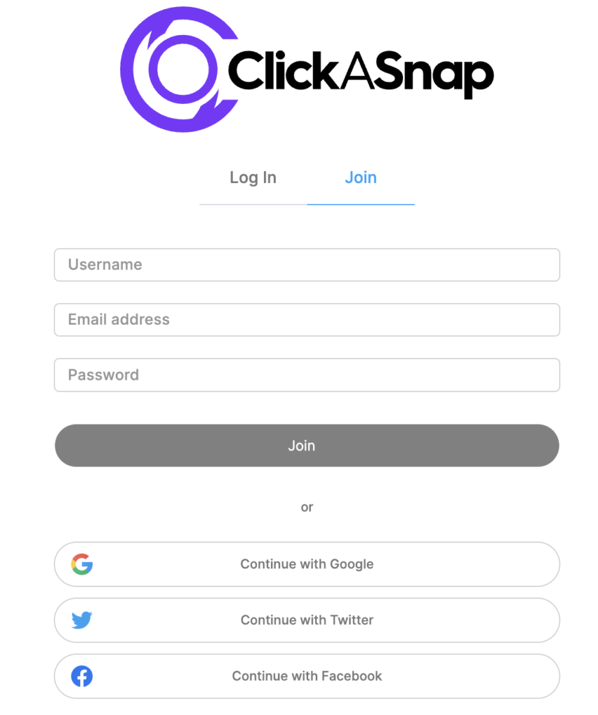 clickasnap sign up form