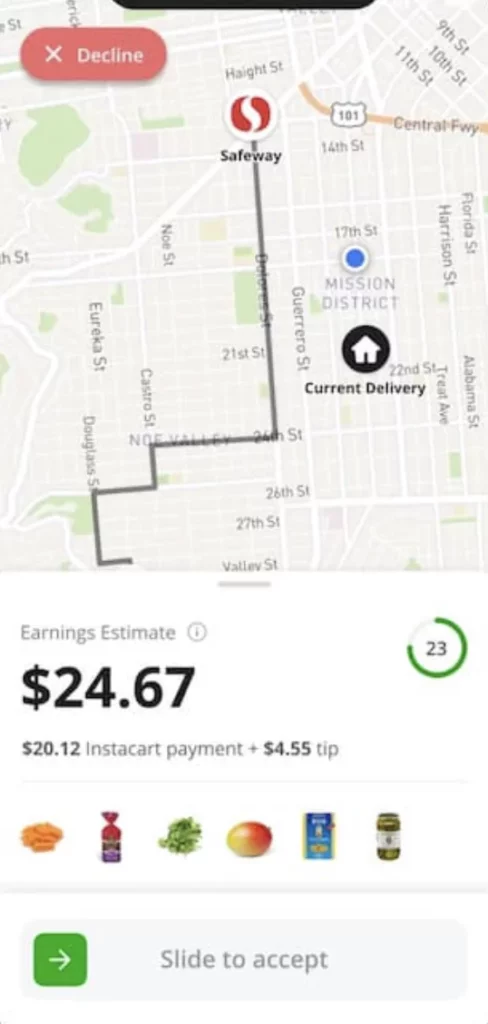 Instacart shopper order screen preview