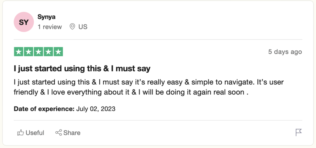 trustpilot positive review