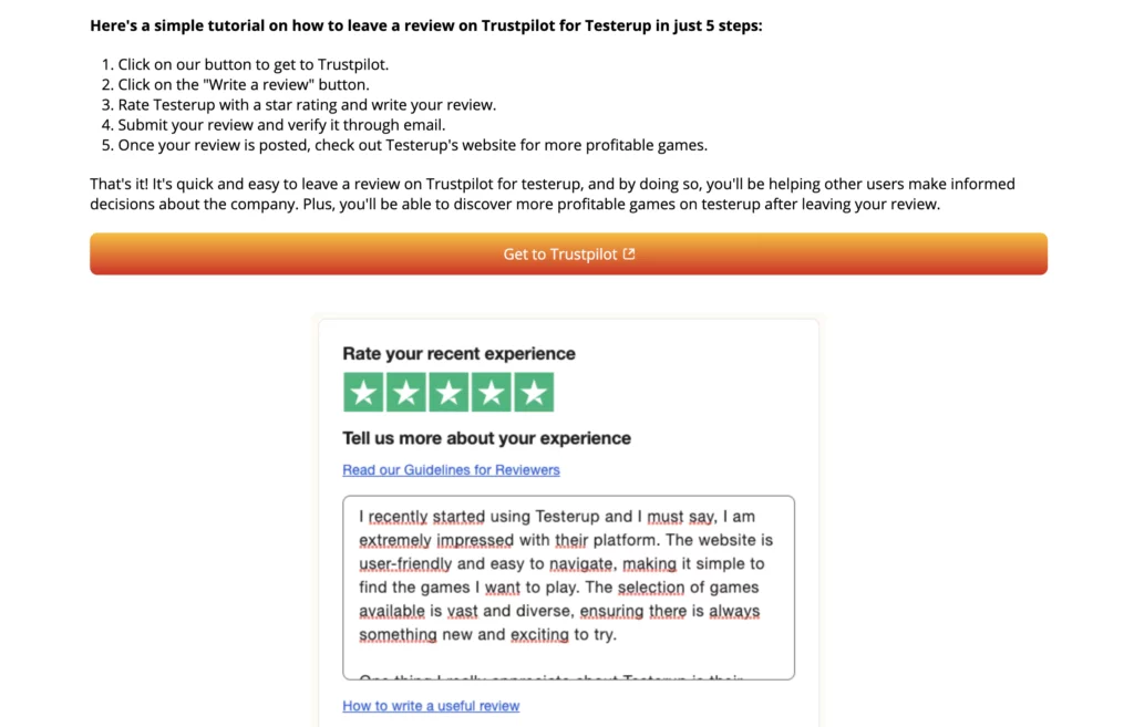 Testerup trustpilot sending 