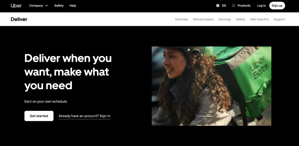 Uber eats homepage