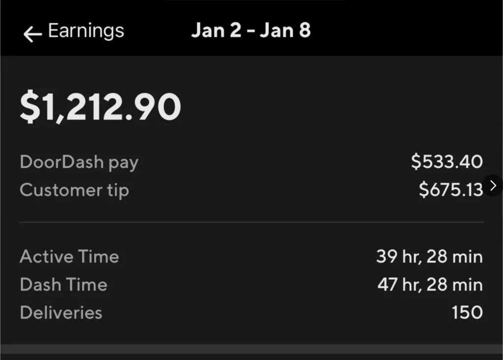 Doordash $1k a week with 47 hours dash time