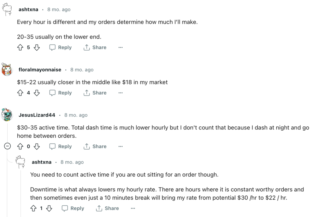 doordash different earnings