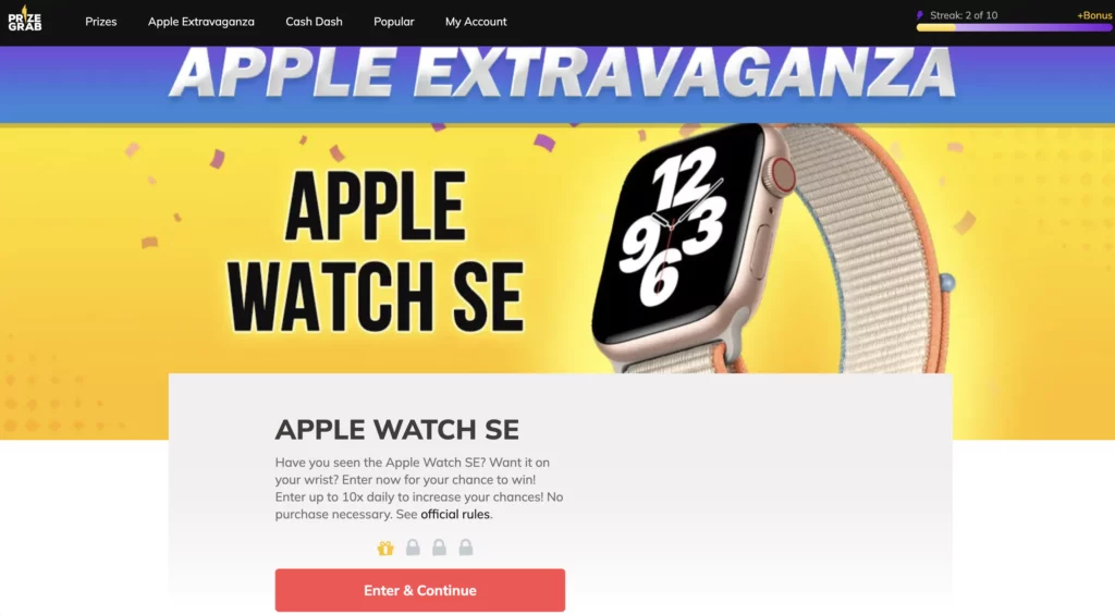 Prizegrab Apple Watch entry