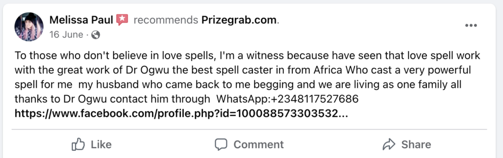 Prizegrab Facebook weird reviews